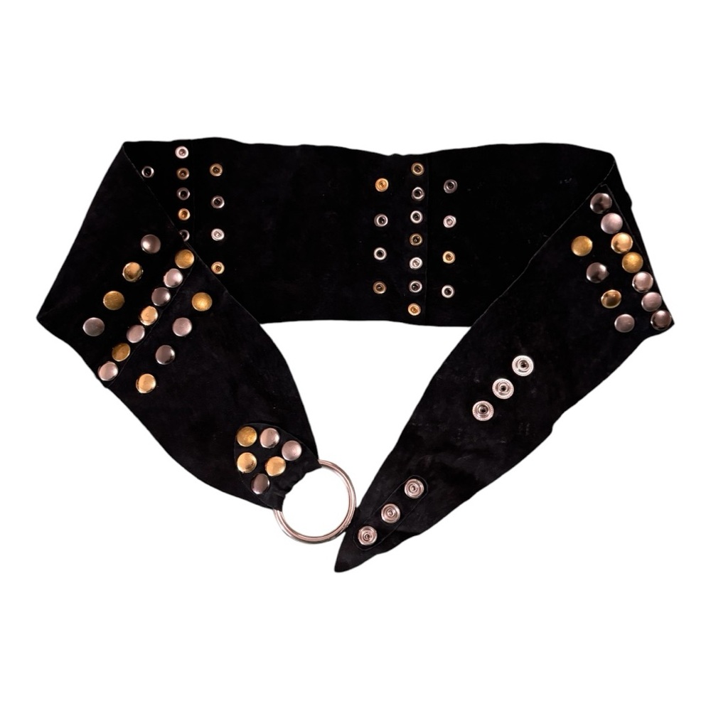 Studded Belt With 3 Snap Closure 5" to 2" Wide Women's Black/Gold/Silver